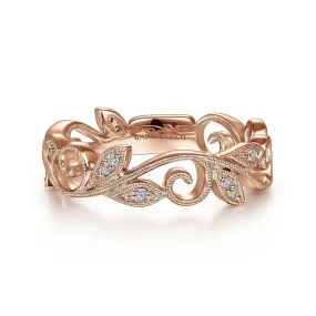 14K Rose Gold Scrolling Floral Diamond Ring - LR4593K45JJ