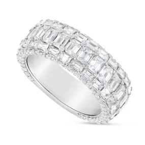 14K White Gold 6.44ct Emerald Diamond Eternity Ring