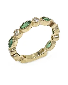 14K Yellow Gold Emerald and Diamond Band