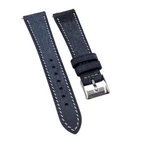 19mm, 20mm Blue Babele Leather Watch Strap, Quick Release Spring Bars