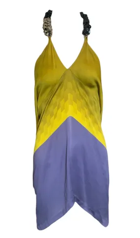 2000s Dries Van Noten Sexy Silk Halter Blouse with Beaded Straps