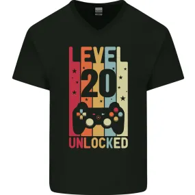 20th Birthday 20 Year Old Level Up Gaming Mens V-Neck Cotton T-Shirt