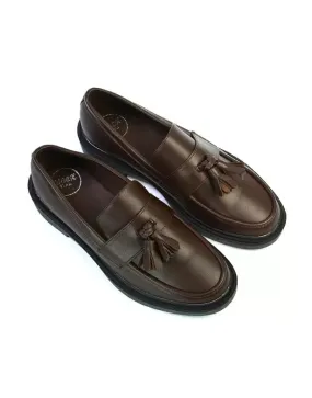 Alida Chunky Loafers Tassel Back To School Flat Shoes in Brown Synthetic Leather