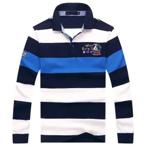 Ashore Shop Polo Shirt Men Long Sleeve High Quality Striped Pullovers Men 3D Embroidery Polo Shirts Tops