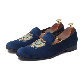 BARONE | BLUE VELVET ZARDOSI SLIP-ON