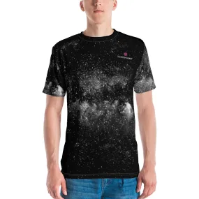 Black Galaxy Print Men's T-shirt, Space Galaxies Premium Quality Shirt For Men-Made in USA/EU/MX