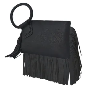 Black NGIL Faux Leather Fringe Wristlet