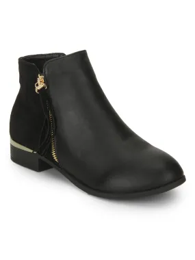 Black Pu Zipped Detail Ankle Boots