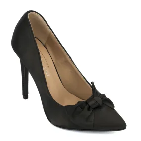 Black Satin Bow Pointy Toe High Heels