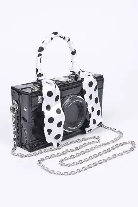 Black Scarf Handle Camera Convertible Clutch