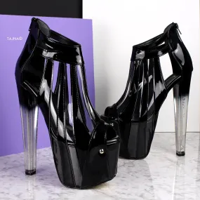 Black Transparent Strap Clear Thick Heels