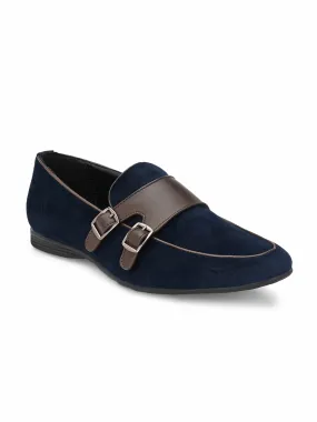 Blue Double Monk Leather Loafers