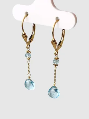 Blue Topaz 2 Station Drop Earrings in 14KY - EAR-127-DRPGM14Y-BT