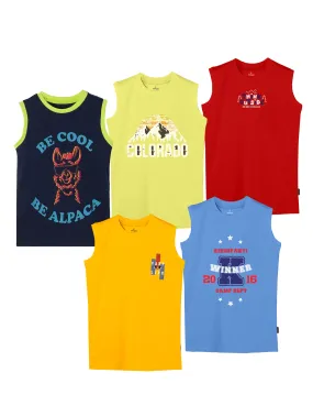 Boys Round Neck Sleeveless Tee Pack of 5