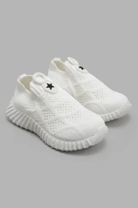 Boys White Fly Knit Slip-On