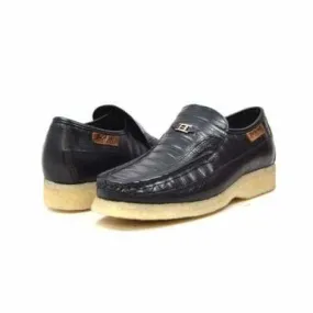 British Walkers Brick Men's Black Leather Crepe Sole Slip On Shoes