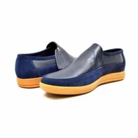 British Walkers Norwich Bally Style Men's Navy Blue Suede and Leather Slip Ons