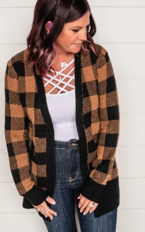 Buffalo Plaid Cardigan w/ Open Front