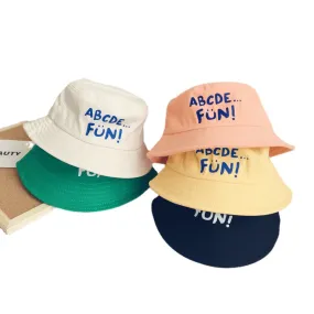 Casual Children's Bucket Hats Letter Decor Cotton Panama Cap Girls Boys Outdoor Beach Sun Hat  Camping Fishing Cap