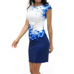 Casual Sleeveless O-Neck Print Slim Office Dress