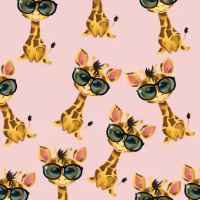 Children's Fabric, Giraffe Fabric with Glasses on pink , Cotton or Fleece 1309