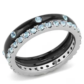 CJE3233 Wholesale Women's Stainless Steel Two-Tone IP Black Top Grade Crystal Sea Blue Stackable Ring