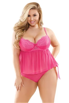 Curve Sasha Cami Top With Matching Panty 3x/ 4x - Pink