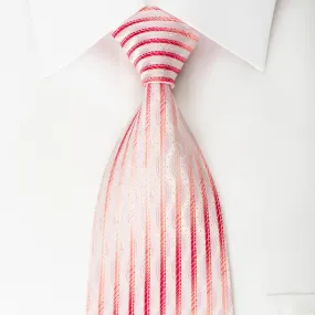 Daks Woven Silk Tie Vertical Striped On Pink With Silver Sparkles