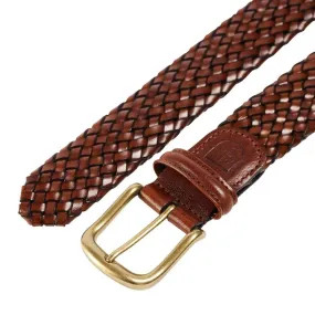 Dark Brown Woven Calf Leather Belt with Antique Brass Buckle