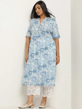 Diza Blue Floral Printed Cotton Kurta