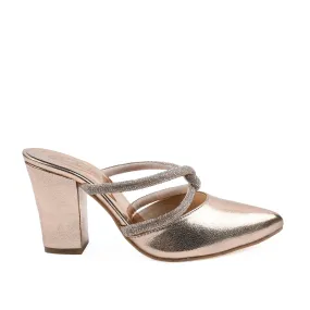 Elegant Rose Gold Strappy Block Heel Mules | 400M-Px