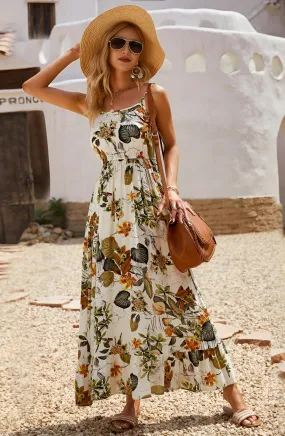 Floral Leaf Print long Maxi Dress