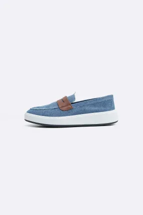 FRAYED DENIM LOAFERS