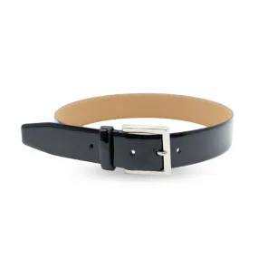 GRACE - Womens Black Patent Finish Leather Belt with Silver Buckle