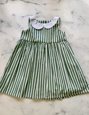 Green stripe white peter pan collar