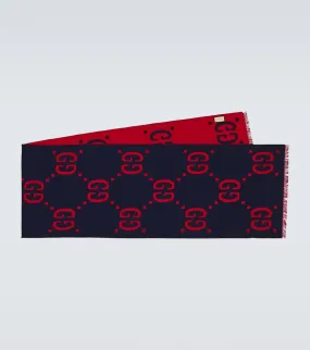 Gucci GG Jacquard Scarf in Wool and Silk, Multicolor