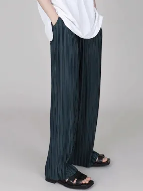 Ice Silk Casual Pleated Wide-Leg Pants With Draped Floor-Length Design