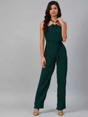 Jashvi Women Green Solid Basic Halter Neck Basic Jumpsuit