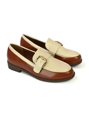 Kali Buckle Up School Shoes Loafers With Chunky Soles in Brown Synthetic Leather