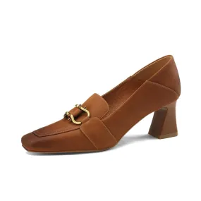 Karla Brown Loafer with Block Heel