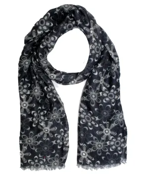 Kiton Scarf Black Gray Flowers - Luxury Cashmere Shawl