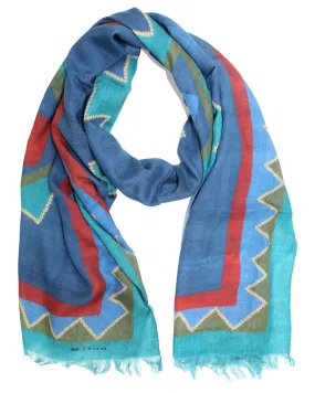 Kiton Scarf Blue Red Green Aqua Tribal Design Imperfect - Cashmere Men Shawl FINAL SALE