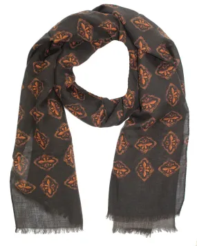 Kiton Scarf Brown Medallion - Men Collection Wool Cashmere