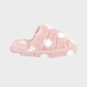 Ladies Pink Polka Dot Plush Slider Slippers