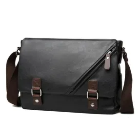 Men Black Messenger Bag PU Leather Business Shoulder Casual Laptop