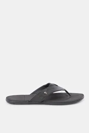 Men Black Toe Post Footbed Sandal