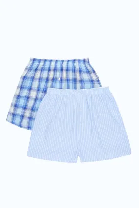 Men Blue Checkered Boxer Set (2 Piece)