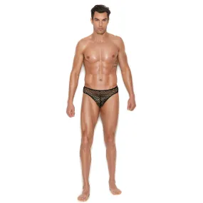 Men's Fishnet Thong Back Brief - Large/xlarge -  Black