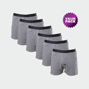 Men’s Loose Fit Knit Cotton Boxer Shorts Value 6 Pack – Grey Marle