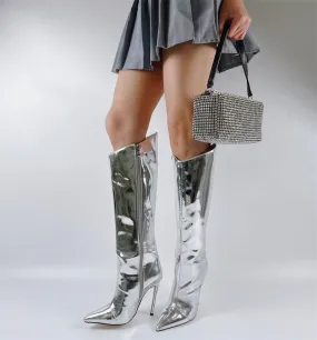 Metallic Leather Heels Boots